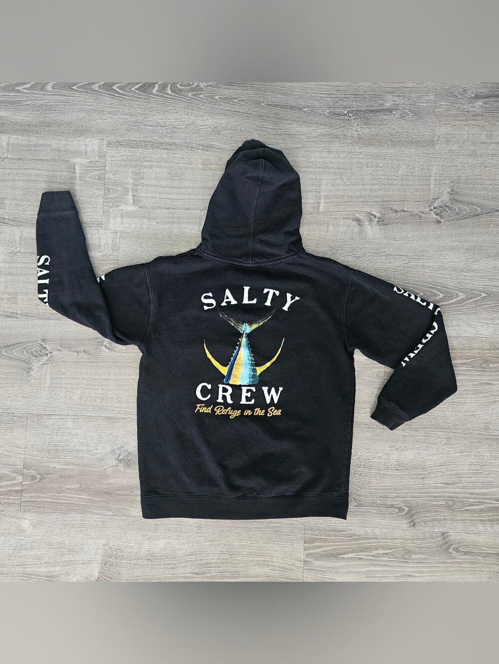Salty Crew Hoodie Sweatshirt Tuna Tail Black Pullover Fishing Skater Child XL